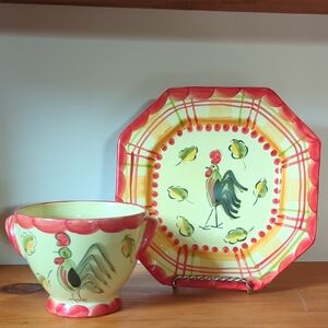 Casafina Small Country Rooster Plate And Bowl Set Made In Portugal